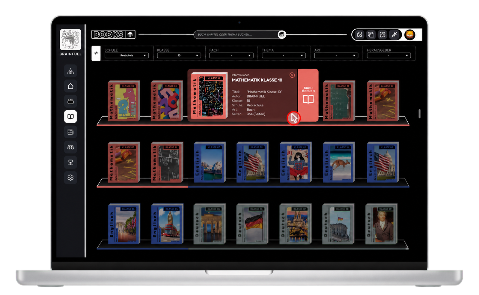 Freigestelltes MacBook mit der Brainfuel-Bibliothek